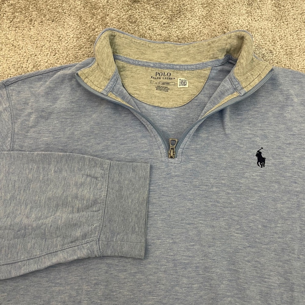 Polo Ralph Lauren 1/4 Zip Pullover Mens Large Sweater Blue Cotton Blend Preppy